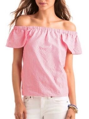 Vineyard Vines Off Shoulder Flutter Sleeve Pink Striped Top AK71 Womens XL